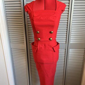 Barbie Unique Vintage Ladies Red Sheath Wiggle Pencil Dress Large